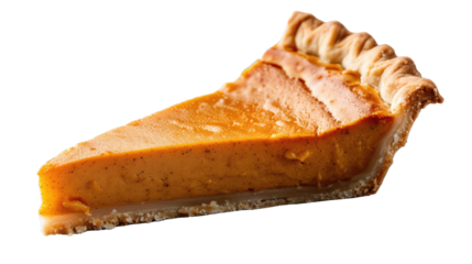 Pumpkin Pie Slice: A close-up of a delicious slice of pumpkin pie, showcasing a golden crust and a creamy, spiced filling, ready to be enjoyed as a sweet treat.