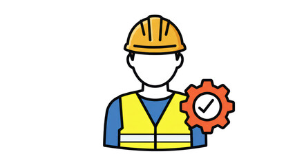 Isolated Construction Worker with Gear and Checkmark