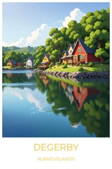 Degerby Aland islands Travel Poster Flat Illustration Print Decor Gift Canvas Wall Art Gift