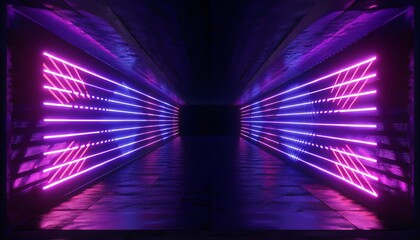 Neon Tunnel Purple Pink Glowing Lights Abstract Background Futuristic Corridor