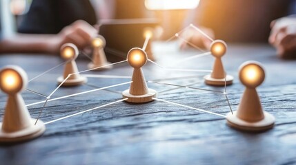 Connected people, teamwork, business meeting, office setting