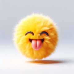 3d fluffy yellow Tongue out emoji, white background