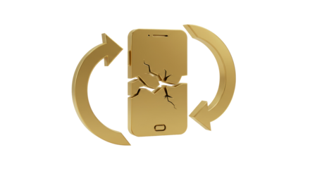 Isolated Broken Gold Phone with Recycle Arrows for Repair