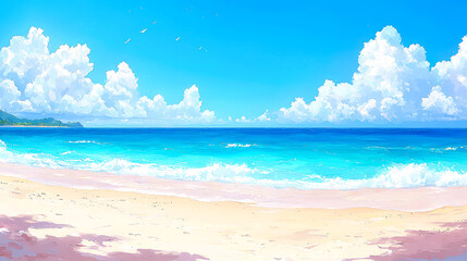 Obraz premium Tranquil Beach Scene: Serene Summer Ocean View