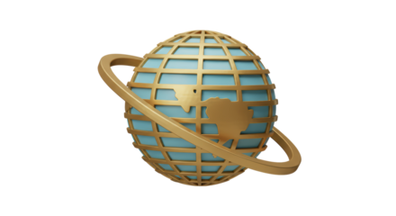 Isolated Globe with Golden Rings Around the World