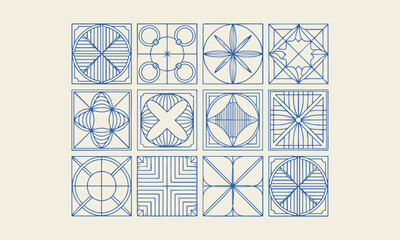  Modern vector-style illustration featuring a collection of geometric linear tile designs, easily editable.