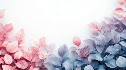 Obraz premium Soft Pastel Leaves Border on Light Background for Serene Nature Inspired Designs and Art Projects