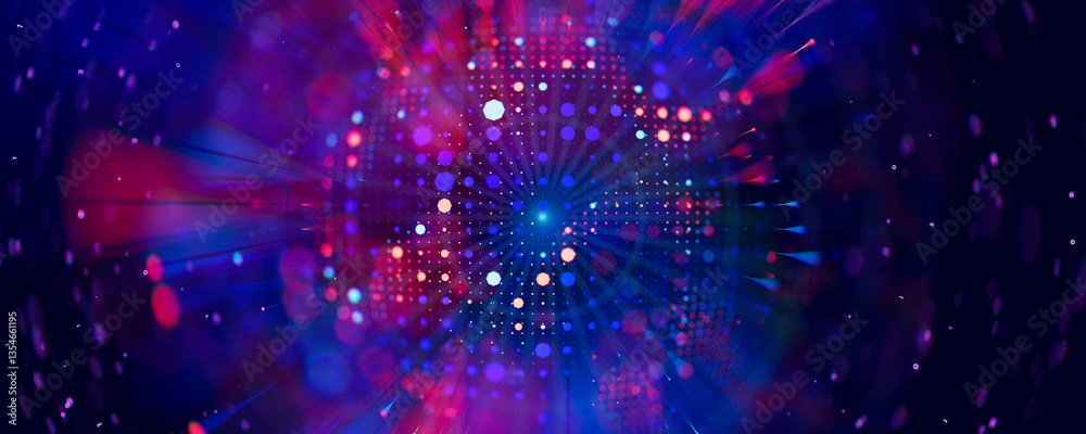 Poster abstract macro of quantum computing qubit cell. subatomic patterns of cyber ai intelligence. futuris