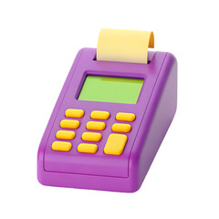 Purple cartoon POS terminal with receipt