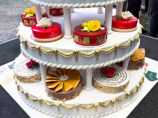 Elegant multi-tier cake with floral decorations for special occasions