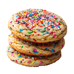 Funfetti Cookies with Rainbow Sprinkles Isolated on Transparent Background