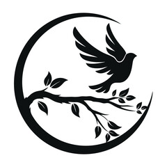 Minimalist Bird in Flight and Branch Logo vector design.