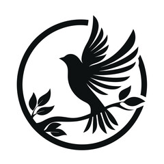 Minimalist Bird in Flight and Branch Logo vector design.
