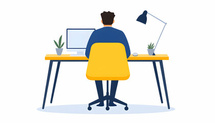 Man working at desk, rear view