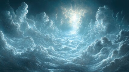 Fototapeta premium Heavenly cloudscape, light piercing, ethereal, fantasy background, spiritual imagery