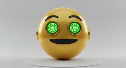 Simple 3D robot face emoji with a friendly expression and minimal design, symbolizing artificial intelligence in a playful digital style