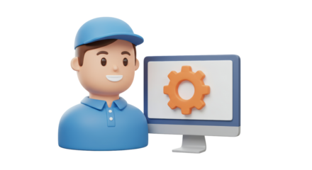 Isolated Technician Working on Computer Settings, Signifying Tech Support