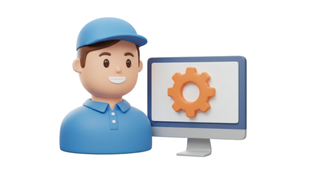 Isolated Technician Working on Computer Settings, Signifying Tech Support
