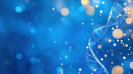A captivating blue background features a shimmering DNA strand surrounded by soft, glowing orbs, symbolizing innovation and life.