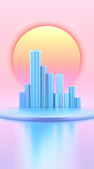 Fototapeta premium Pastel city skyline at sunset, minimalist 3D render