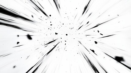 Obraz premium A dynamic, abstract image depicting a burst of energy with black lines radiating outward against a white background, creating a sense of motion and intensity.