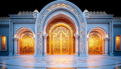 Obraz premium Grand ornate palace entrance, night scene