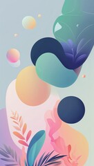 Modern Abstract Floral Illustration in Pastel Colors for Creative Graphic Design Background