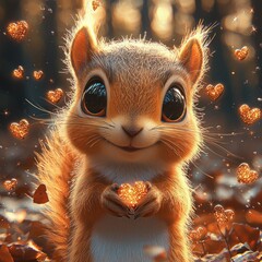 sweet squirrel holding a heart