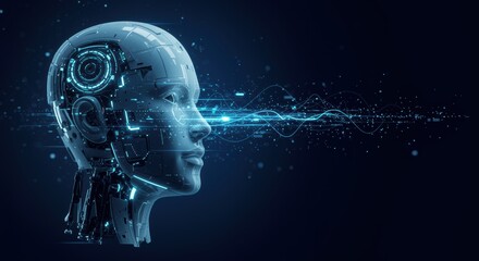 Futuristic robot head design representing smart, intelligent, and fast-thinking artificial intelligence in a clean digital environment
