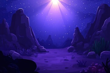 Mystical Night Sky Scene with Stars and Rocks in a Desert Landscape