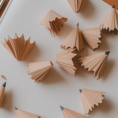 Scattered pencil shavings on white surface