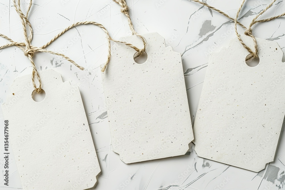 Fototapete Detailed Image of White Label Tags with Strings, Abstract Pattern