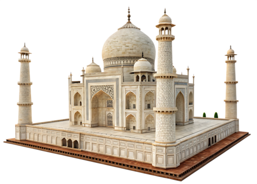 miniature of taj mahal agra india isolated on white background, PNG.
