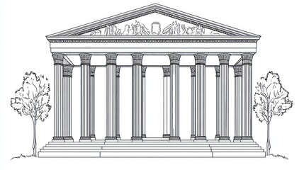 Obraz premium Classic Greek Temple Outline Illustration (1)
