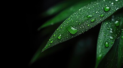 Close-up of vibrant green leaves, glistening with water droplets (1)