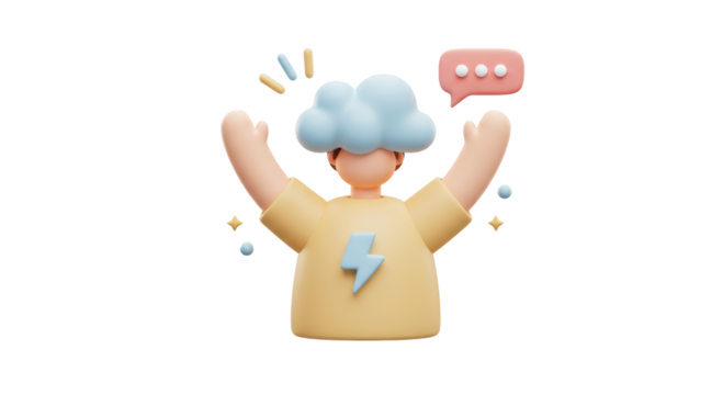 Isolated Person with Cloud Head and Lightning Bolt - Idea and Innovation