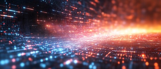 Obraz premium Digital Data Stream Network Sunset