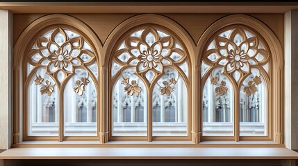 Fototapeta premium Conceptual representation of decorative tracery rosettes incorporating floral inspired cutout patterns for window detailing