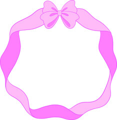 Coquette Pink Bow Ribbon Circle Frame