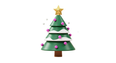 Isolated Festive Christmas Tree with Ornaments and Star