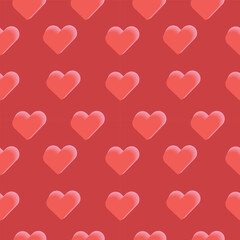 Seamless red heart pattern on soft background.
Seamless pattern with red hearts on a light red background. Romantic and cute design 
