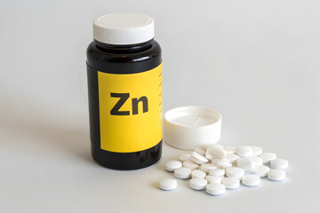 Premium Zinc in Black Bottle, Essential Mineral for Health Maintenance, Professional Medical Product Shot