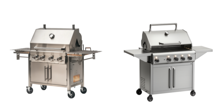 Grilling action stainless steel bbq grills in outdoor setting