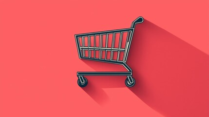 Modern Flat Design Shopping Cart Icon on Coral Background