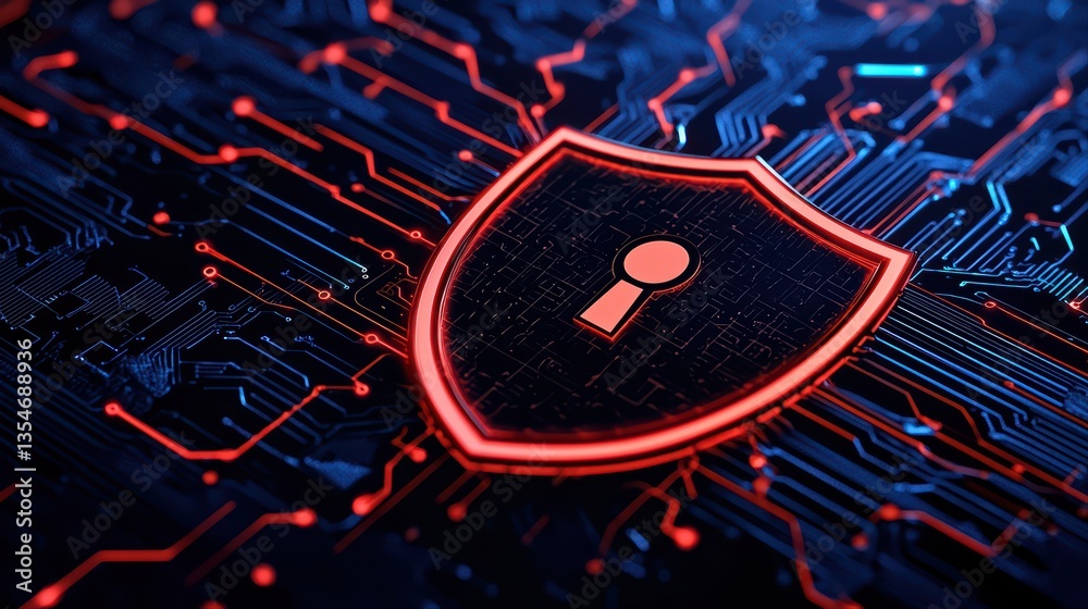 Poster digital security shield with circuit background design