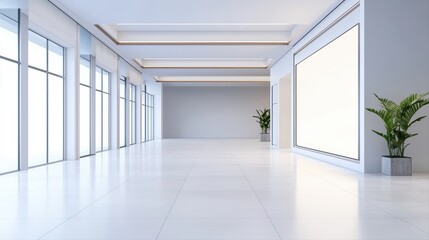 Fototapeta premium Spacious modern interior with bright windows and plants