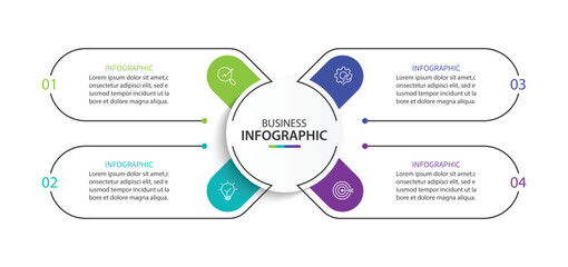 Vector infographic label design with circle infographic template design and 4 options or steps.