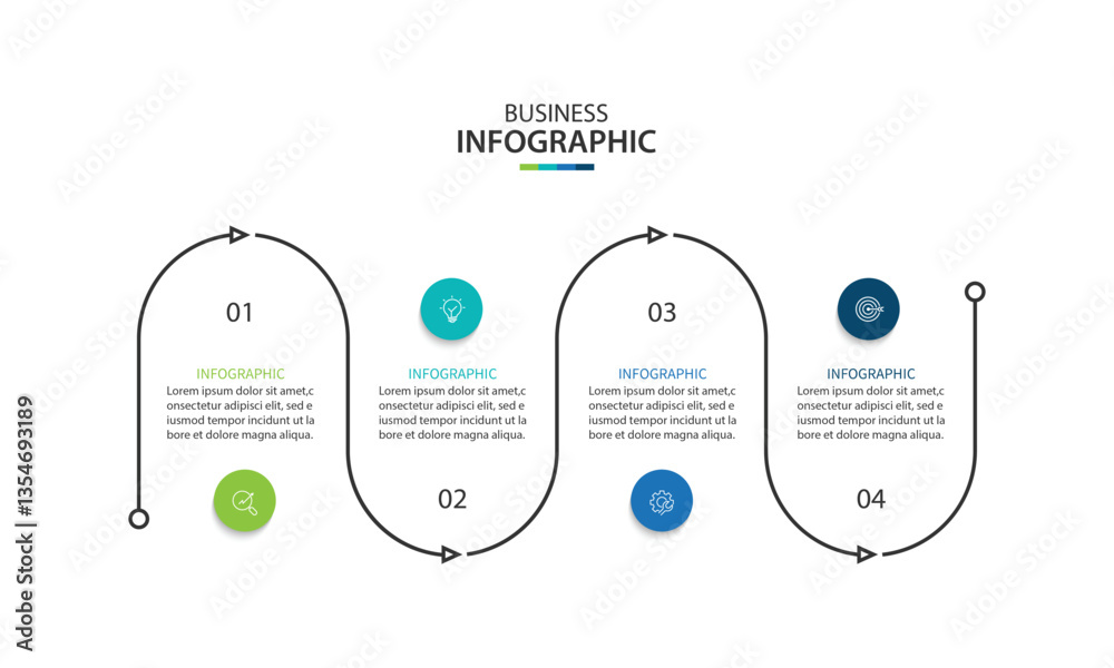 Poster infographic line curve with 4 option. business presentation, vector illustration.