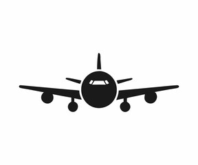 Simple black silhouette of a commercial airplane.