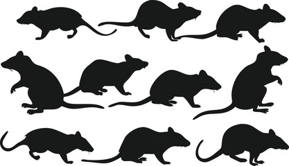 Silhouette set of various rats or mice.